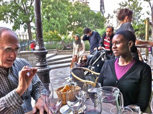 Warren and Julie at our terrace dinner across from Notre Dame