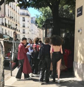 Haute couture models in the Marais.